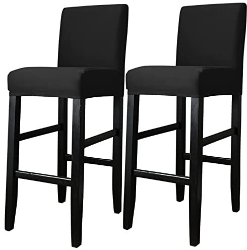 Qelus Barhocker Bezüge,2 Stück Stretch Abnehmbar EsszimmerstuhlbezügeBarhocker Bezug, waschbarer Stuhl-Schonbezug für Esszimmer, Küche (2 Stück Schwarz)