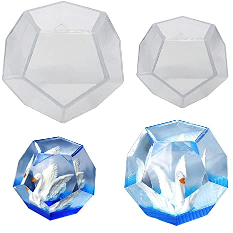 Yayatty Moule Sphère Epoxy Resine, 2 Taille Moules en Résine à Sphère à Facettes Pentagone, Géométrique Moules Silicone Boule de Diamant pour La Fabrication de Bougies, Décoration de Maison