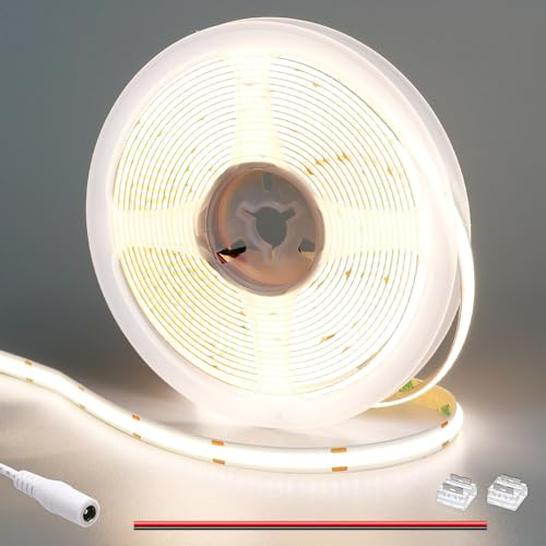 GOMING 24V COB LED Streifen Natürliches Weiß 4000K 5M LED Strip 312LEDs/M | LED Band Selbstklebend CRI 93+ Hohe Helligkeit 4100lm Nicht Wasserdicht IP20 für Heim Küche Deko(Netzteil nicht Enthalten)