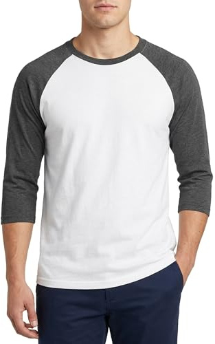Baseballtröja för män, 3/4-ärmar, bomull, avslappnad, jersey, raglan, Antracit/vit, L