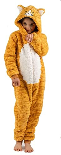 Grenouillère pour garçons ou filles en peluche orange chat roux avec queue - Costumes d'animaux tout-en-un pour enfants de 2 à 13 ans, 3-4 ans
