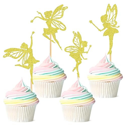 24 Stück Fee Cupcake Topper Blumen Fee Kuchen Topper Picks Mädchen Kuchen Topper Dekoration Feen Geburtstag Kuchen Topper Cupcake Topper für Kindergeburtstag Party Babyparty Dekoration