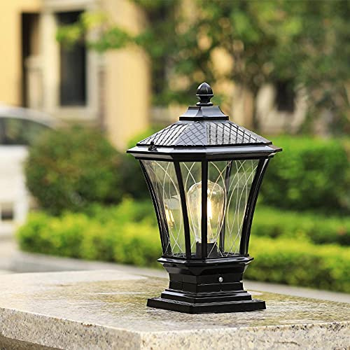 Mengjay Black Outdoor Bollard Lights Pedestal Light Retro Path Lights Outside Antique E27 Waterproof IP44 Cast Aluminum Glass Lampshade Garden Path Patio Courtyard Floor Pillar Lamp