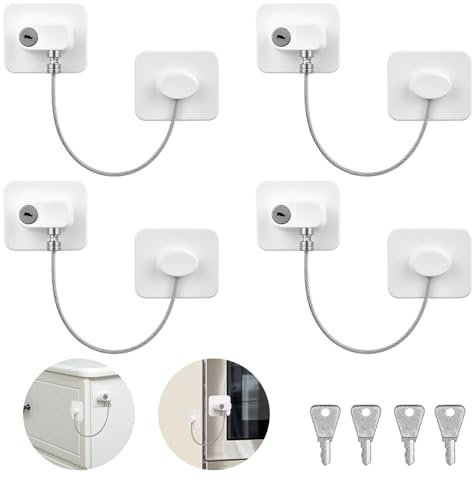 AiQInu Securite Fenetre Enfant, Protection Bloque Fenetre Enfant, Serrure Frigo pour Enfants Avec 4 Clés, Convient Pour Réfrigérateur, Lave-Linge, Armoire, FenêTre(4PCS)