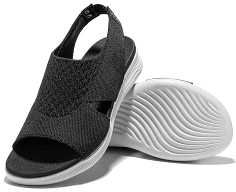JOMIX Sandali Ortopedici Donna Estive Comodi Elastici Elasticizzati per Anziani Diabetici SD9301 (Nero, 37)
