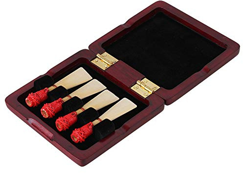 Yibuy Holzbox für Fagott für 4 Blätter halten mit Magnetverschluss rot holzfarben