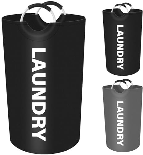 Faltbare Wäschekorb, Mezzar 90L Wäschetonneaus mit Griff, Tragbar Laundry Basket Dreckwäsche Sammler aus Oxford-Stoff Wasserdichter Sammelbehälter für Schlafzimmer Badezimmer Schwarz