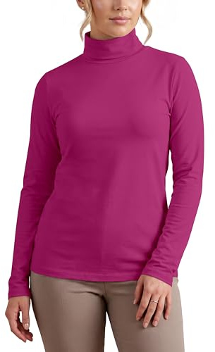 Love My Fashions® Camiseta de manga larga con cuello alto y cuello alto para mujer, fucsia, 40-42