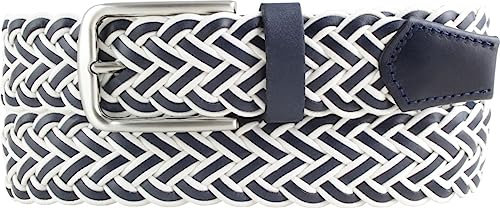 BELTINGER Flecht-Gürtel aus Leder 3,5 cm | Flecht-Ledergürtel für Damen Herren 35mm | Geflochtener Gürtel mit silberner Schließe | Marine 90cm