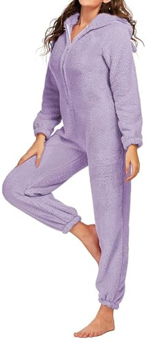 Coloody Pigiama Intero Donna Invernale Onesies Tuta a Maniche Lunghe Tutina Cerniera in Peluche Indumenti da Notte con Cappuccio