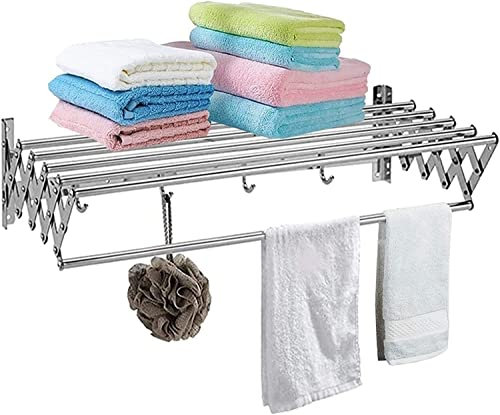 Generisch Wäscheständer, ausziehbar, zur Wandmontage, Wäschetrockner, aus Edelstahl, einziehbar, faltbar, Wäscheständer für Zimmer, Badezimmer, Turm, 66 Pfund Kapazität, Handtuchhalter (Silb