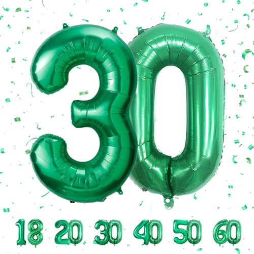 30 Geburtstag Deko zahlen luftballon 30 jahre | Folienballon Grün - für 30. Geburtstagsdeko Männer Frauen Ballon Zahl Deko zum Geburtstag fliegt mit Helium 30.Geburtstagsparty 40-101cm
