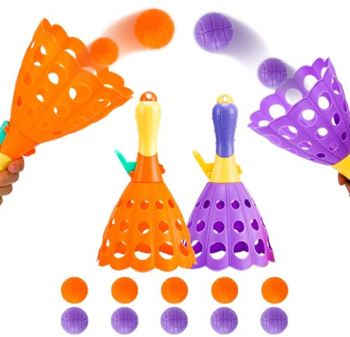 Seyoos Outdoor Indoor Game Activities for Kids, Pop-Pass-Catch Ball Game with 2 Catch Launcher Baskets and 10 Balls, Basket Stuffers Gifts Party Favors Beach Sport Toys for Kids Age 3 4 5 6 7 8 9+