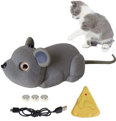 Swsdee Katzenmaus-Spielzeug,Kabellos,Automatische Ferngesteuerte Maus mit Fernbedienung in Käseform, Interaktives Katzen Spielzeug RC Ratte, Automatisch Wahrnehmende Hindernisse