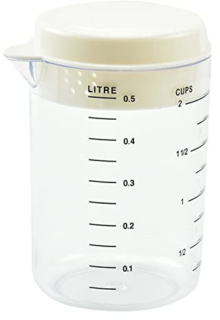 BAYORE 500ml Kitchen Measuring Cup with Lid Plastic Mixing Graduated Beaker Mug Milk Cup Baking Tools Heat-Resistant Mixing Baking Utensil with Spout Lid Measures Lines