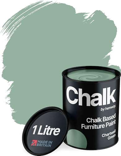 Hemway Chalk Based Furniture Paint, Chartwell Green 1L, Matt Finish | Shabby Chic, Chalk Paint Furniture & Walls, Quick Dry & 1 Coat