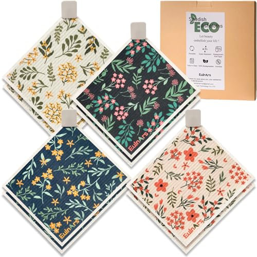 Eulnars Reusable Paper Towels, Swedish Dishcloths for Kitchen 8-Pack, Non-Scratch Swedish Dish Towels, Super Absorbent Cellulose Dish Cloths, Biodegradable, No Odor Dish Rags