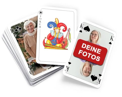 MEINSPIEL - Personalisiertes Canasta- und Rommé-Kartenspiel Deck - Eigene Fotos auf den Karten - Fotogeschenk für Erwachsene und Jugendliche - 55 Spielkarten im französischen Rommé-Blatt