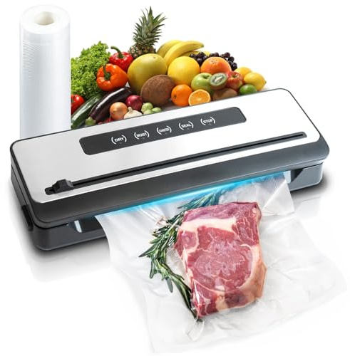 MULIN Macchina sottovuoto alimenti, sigillatrice sottovuoto per alimenti con Taglierina Incorporata, macchina per sottovuoto per Alimenti Freschi sia Secchi Che Umidi,10pz sacchetti