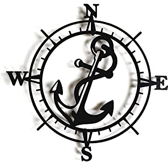 Decorizzly® Kompass aus Metall schwarz Windrose Kompassrose im nautischen Stil, 50cm modern 3D-Wanddekoration, Segeln Marine Wanderlust, Geometrische Wanddeko (Kompass ANCHOR)