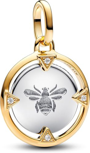 PANDORA Medallón de plata de ley con aleación chapada en oro y circonitas, compatible con pulseras ME y Moments, 763417C01, talla única, Plata de ley, circón