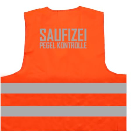 Saufpolizei Pegel Kontrolle JGA Malle Urlaub Warnweste BZW. Signalweste mit reflektierendem Aufdruck - Größe S/M, orange