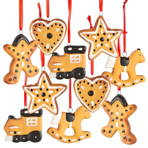 Logbuch-Verlag 10 Weihnachten Lebkuchen Deko Anhänger mit Schnur aus Ton weihnachtlicher Baumschmuck Weihnachtsanhänger 5 cm
