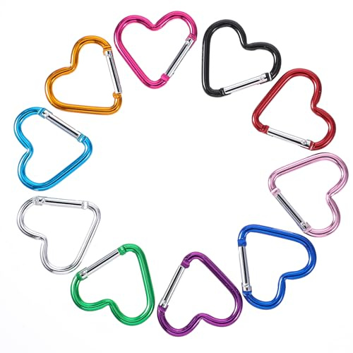 Lusofie 10Pcs Heart Shape Carabiner Clips: Metal Keychain, Backpack, Bottle, Camping Accessories; Heart Carabiner Clip; Multicolor