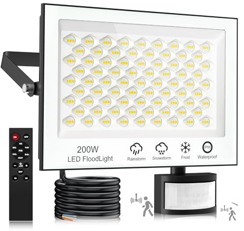 wowspeed LED Strahler Mit Bewegungsmelder Außen - 200W 20000LM 6500K Mit Fernbedienung, Timing-Funktion, Einstellbare Helligkeit Fluter, IP66 Wasserdicht Scheinwerfer für Garage Hof