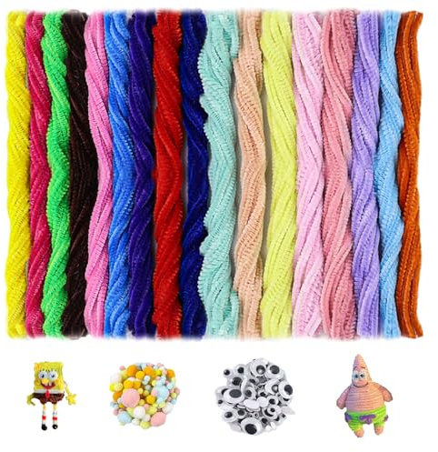 200 Stück Bunte Pfeifenreiniger,Pfeifenputzer Zum Basteln,Biegsame Plüsch Pfeifenputzer,30cm Pfeifenreiniger Chenille Faden Mit 100 Wackelaugen Selbstklebend Und 130 Pelzbällen,Pfeifenreiniger Lang
