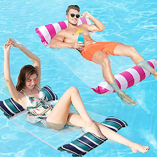 Earnmore Aufblasbares Schwimmbett, 2 Stück Wasser-Hängematte Loungesessel Pool Lounge Luftmatratze Pool Aufblasbare Pool-Hängematte Pool Aufblasbare Hängematte Tragbarer Schwimmstuhl