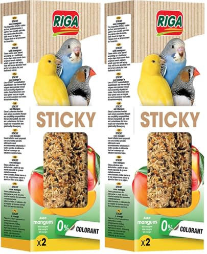 Riga - Sticky pour Tout Oiseaux - Baguettes Cuites au Four - Mélange de Graines, Céréales et Mangue - Boite de 2 Baguettes Sticky (Lot de 2)