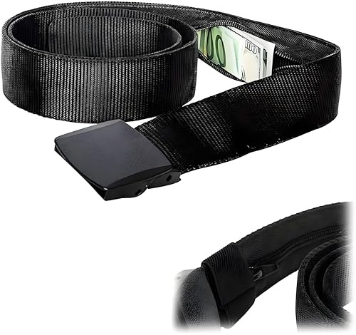 Yuiturt Cintura porta soldi da viaggio con scomparto nascosto con tasca segreta con zip, tasca nascosta per denaro, cintura in nylon antifurto, design regolabile in nylon, ideale per viaggi sicuri e