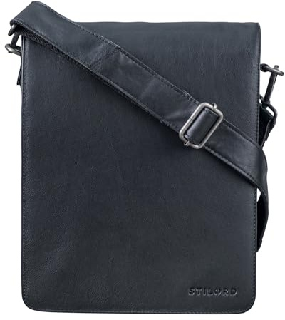STILORD Oxford Vintage Umhängetasche Leder Herren für 13 Zoll Tablet MacBooks und iPad Schultertasche Herrentasche Messenger Bag Echtleder DIN A4 Farbe:schwarz