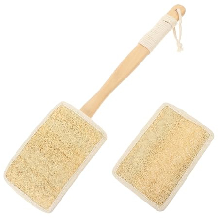 Brosse de Bain Luffa à Long Manche pour Dos, Lot de 2 Set de Set de Pièces | Éponge Luffa, Poils et Bois, Prise Facile, Contrôle Précis, Nettoyage Profond Peau