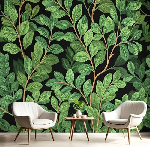 DLERFLOVR Papier Peint Panoramique Plantes Vertes Rétro Papier Peint Soie William Morris XXL Poster Tableaux Décoration Murale pour Salon Chambre Tv Fond, 400x280cm, Vert