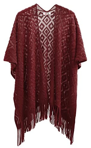 sy soul young Damen Poncho Gestrickt Schal und Wraps mit Fransen Stola