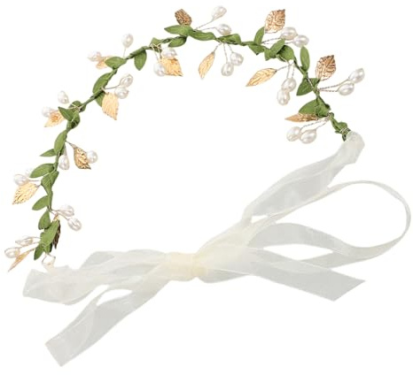Cerchietto Corona di Fiori con Perline Verdi per Bambina