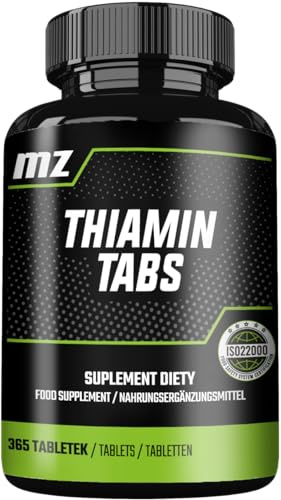 Thiamine 100 mg (Vitamin B1) - 365 Vegan Tablets - Full Year Supply - Supports Heart and Nervous System - Dietary Supplement by MZ-Store