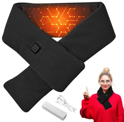Beheizbarer Schal, Afenau 2800mah Heizschal mit 3 Temperaturstufen, Elektrisch Beheizter Wickelschal, Winddichter Heizschal USB, Wärmeschal für Camping Reiten Skifahren (Schwarz)