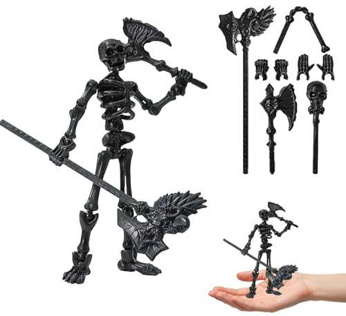 Mini Halloween Deko Skelett, 15CM Ganzkörper Mini Skelett mit Beweglichen Gelenken, Wichtel Zubehör Skelett für Halloween Hause Party Dekoration (Schwarz)