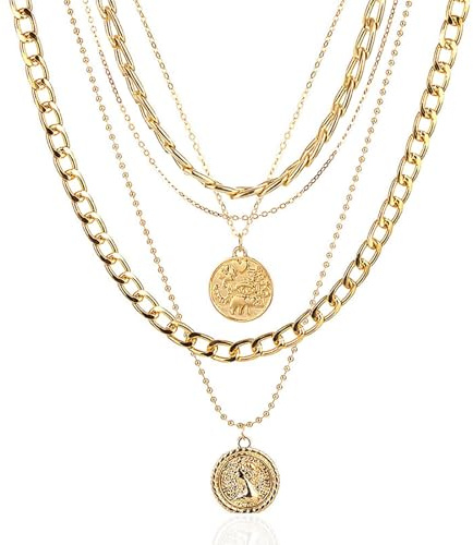 ZGDYi Collier Multi-Couches Pirate Femme Doré à Pendentif pièce d'or, Collier Or Superposé Style Hip Hop et Vintage, et Choker Ras du Cou, Bijoux Pirate Femme Accessoire Mode pour Soirée et Halloween