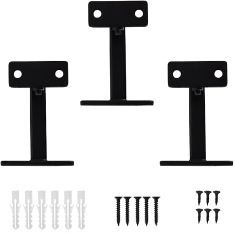 DUZEPA 3 Sets Adjustable Handrail Bracket Wall Mounted Wrought Iron Staircase Bracket DIY Railing Support L Shaped Black