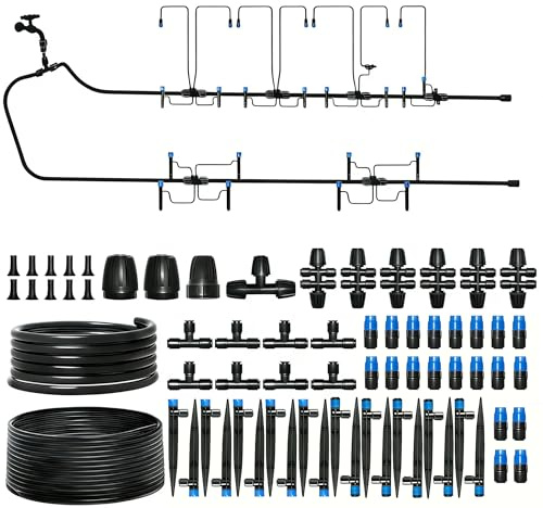 230FT Quick-Connect Drip Irrigation System, Automatic Garden Watering Kit with 1/4 & 1/2 Fast-Lock Tubing, Adjustable Emitters & Mist Nozzles for Greenhouse Lawn Potted Plants Patio