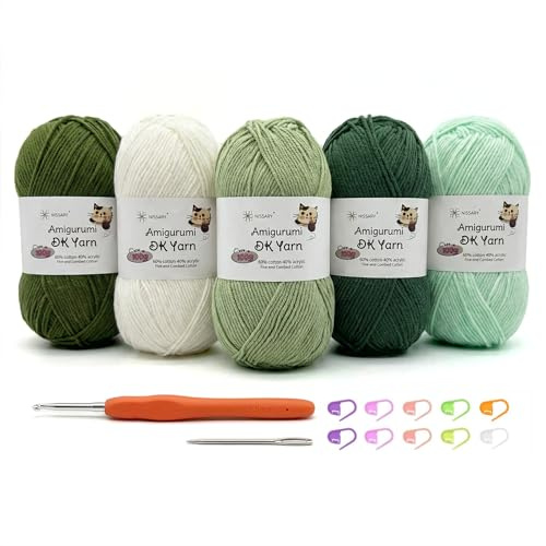 Yarn for Crochet 5×100g, 60% Cotton 40% Acrylic DK Wool | Amigurumi Crochet Yarn,DK Wool Crochet Kits with 2.5mm Hook & Accessories for Beginners