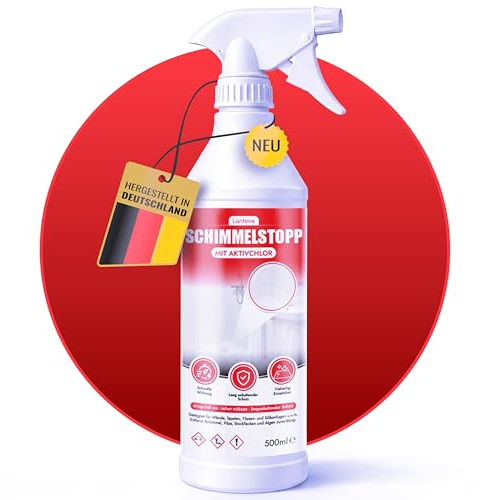Lantevo premium Schimmelentferner Spray mit Aktivchlor - Extra starkes Schimmelspray für Wand, Bad, Fliesen - Anti Schimmel Spray entfernt Stockflecken & schwarzen Schimmel – 500 m Made in Germany