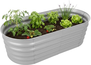 Relaxdays Bac Potager Demi-Lune, métal galvanisé, 45 x 150 x 60 cm, Gris Clair, pour Fleurs, Plantes & légumes