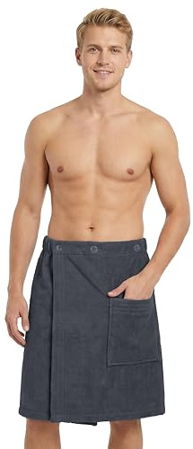 LAYNENBURG Premium bastukilt män med knappstängning – 100 % bomull – Öko-Tex 100 – män bastuhandduk – frotté bastuhandduk, kilt elastiskt band för wellness, spa och bastu (M-XL antracit)
