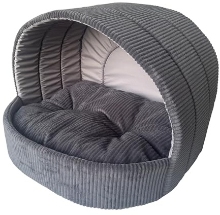 Extrasen Hundehöhle und Katzenhöhle 50 x 46 cm - Weiches Hundebett und Katzenbett mit Cord-Struktur - Kuscheliger Rückzugsort für kleine Hunde, Welpen und Katzen - Anthrazit