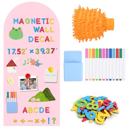 DiULi Pizarra Adhesiva Pared Niños, Rollo de Pizarra Magnetica 44,5x100cm, Whiteboard Adecuado Recortable, Tablero Magnetico con 12 Rotuladores y Otros Accesorios, Regalo para Infantil, Rosa Púrpura